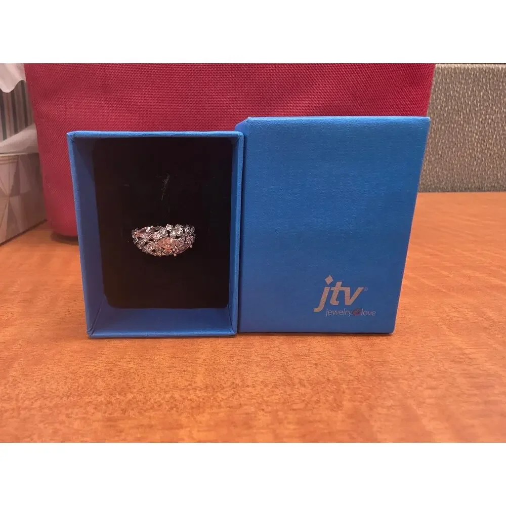 JTV Bella Luce 18.25 ctw Pink Pear-Cut and White Diamond Simulants Rhodium 925
